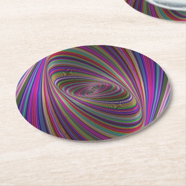 Psychedelic colors round paper coaster (Angled)