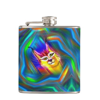Psychedelic Colour Flow Lynx Portrait Flask