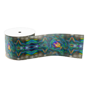 Psychedelic Colour Flow Lynx Portrait Grosgrain Ribbon