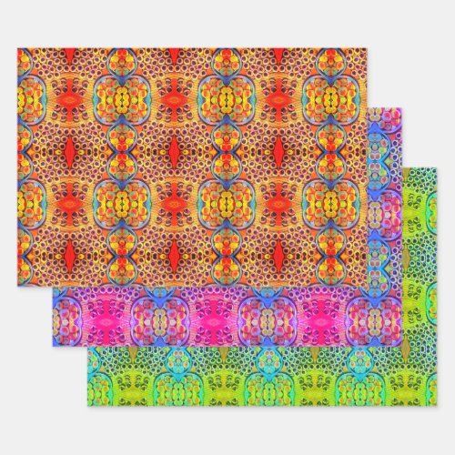 Psychedelic Cookies Gift Wrap Flat Sheet Set of 3