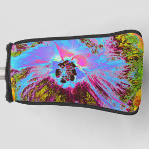 Psychedelic Cornflower Blue and Magenta Hibiscus Golf Head Cover