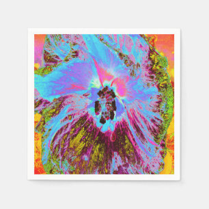 Psychedelic Cornflower Blue and Magenta Hibiscus Napkins
