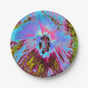 Psychedelic Cornflower Blue and Magenta Hibiscus Paper Plates