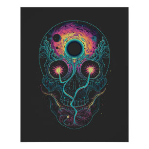 Psychedelic Cosmic Skull Neon Galaxy Poster