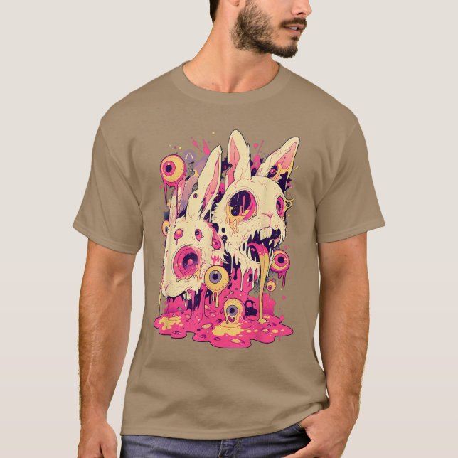 Psychedelic Creepy Horror Bunny Rabbit Goth Horror T-Shirt (Front)