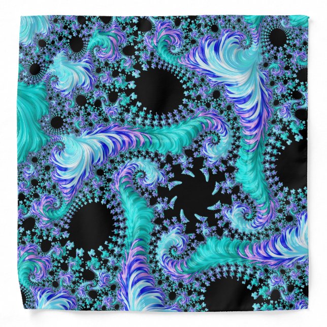 Psychedelic Cyan Tentacle Abstract Fractal Art Bandana (Front)