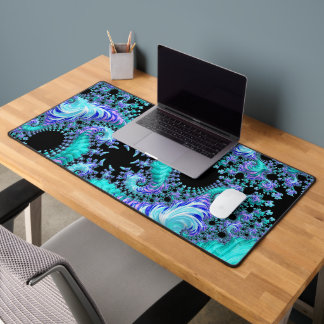Psychedelic Cyan Tentacle Abstract Fractal Art Desk Mat