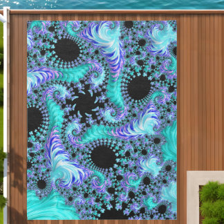 Psychedelic Cyan Tentacle Abstract Fractal Art Outdoor Rug