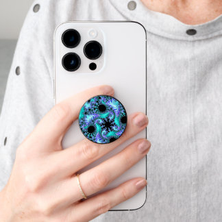 Psychedelic Cyan Tentacle Abstract Fractal Art PopSocket
