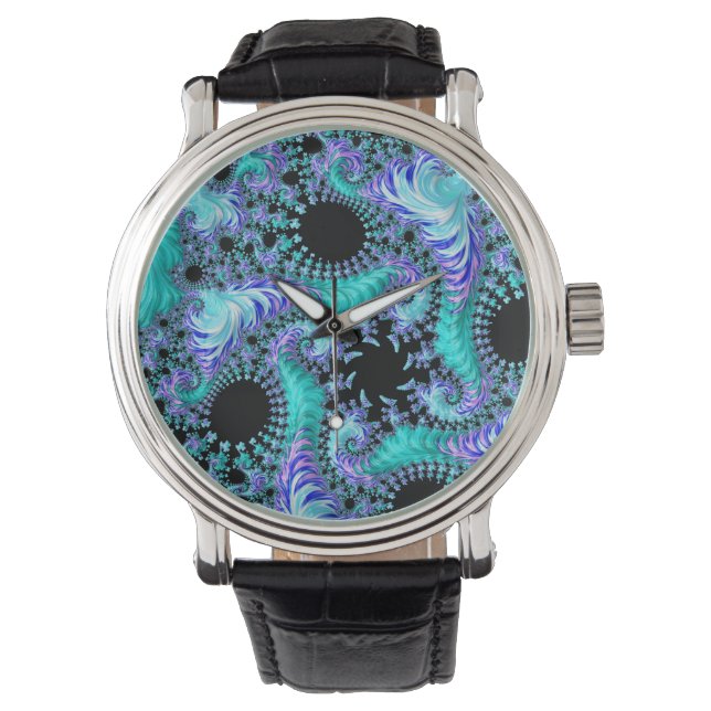 Psychedelic Cyan Tentacle Abstract Fractal Art Watch (Front)