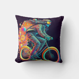 Psychedelic Cyclist , cycling. Throw Pillow