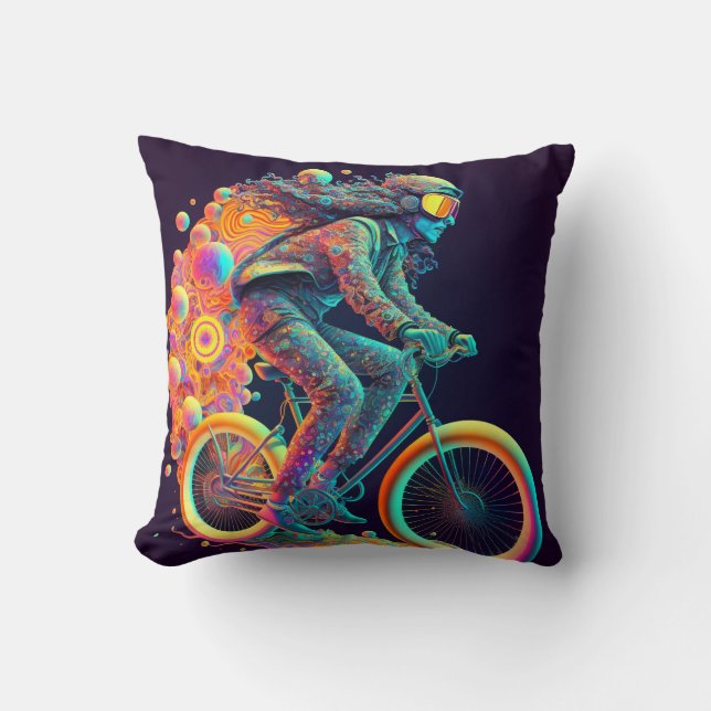 Psychedelic Cyclist  , cycling.   Throw Pillow (Front)