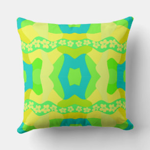 Psychedelic Daisy Chain Patchwork Lemon Lime Teal Throw Pillow