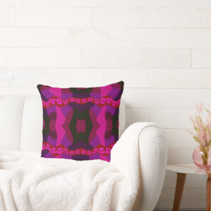 Psychedelic Daisy Chain Patchwork - Magenta Throw Pillow