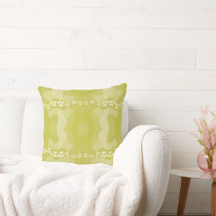 Psychedelic Daisy Chain Patchwork - Olive Green Throw Pillow