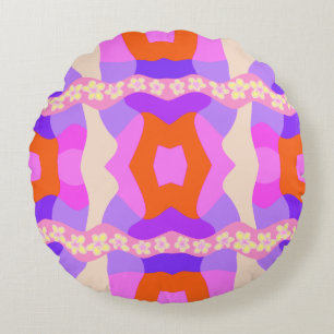 Psychedelic Daisy Chain Patchwork - Pink Purple 2 Round Pillow