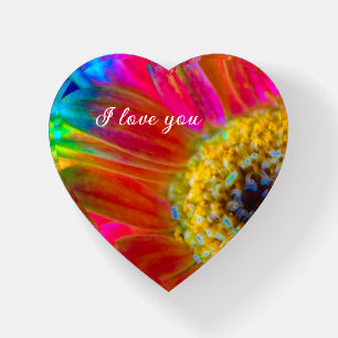 Psychedelic Daisy Heart Shaped Paperweight