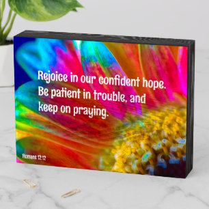 Psychedelic Daisy Romans 12:12 Wooden Box Sign