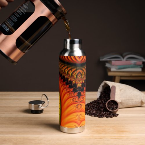 Psychedelic Dark Spiral in Orange and Black Water Bottle