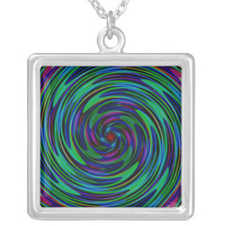 Psychedelic Dark Swirls Silver Plated Necklace