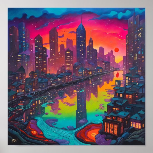 Psychedelic Darker Cityscape  Poster (Front)