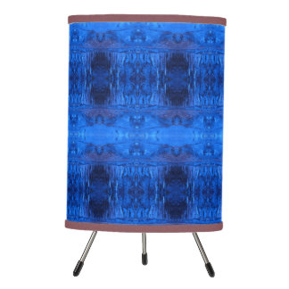 Psychedelic deep blue water, light & dark blues tripod lamp