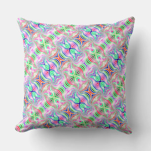 Psychedelic Diagonal Rainbow Reversible Boho Throw Pillow