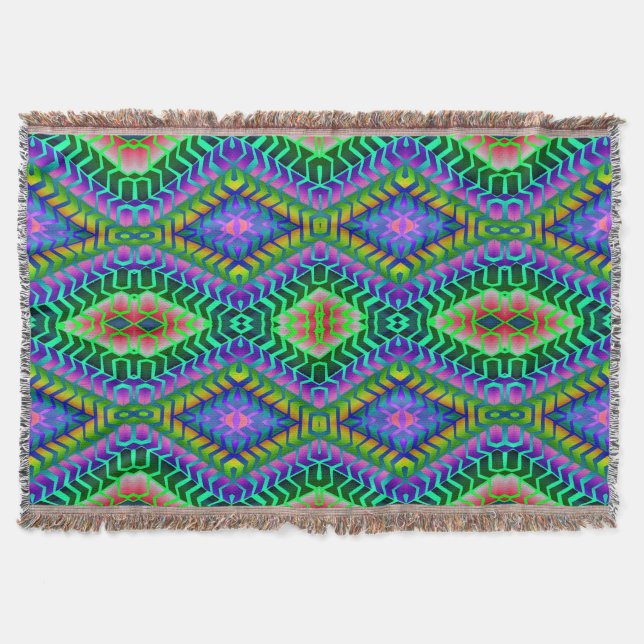 Psychedelic Diamonds Aztec Woven Throw Blanket (Front)