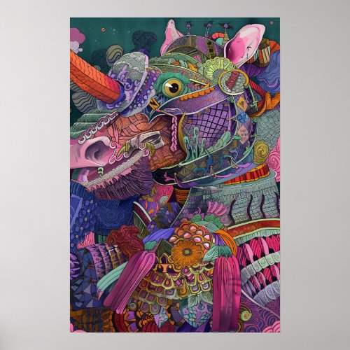 Psychedelic Dino Poster
