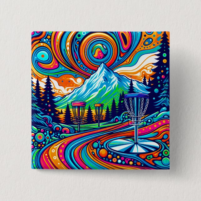 Psychedelic Disc Golf Course  Button (Front)