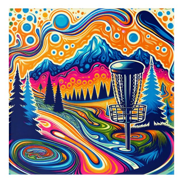 Psychedelic Disc Golf Course in the Mountains Acrylic Print (Front)