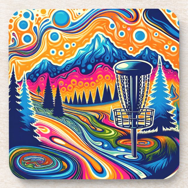 Psychedelic Disc Golf Course in the Mountains Beverage Coaster (Front)