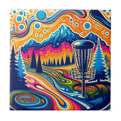 Psychedelic Disc Golf Course in the Mountains Ceramic Tile