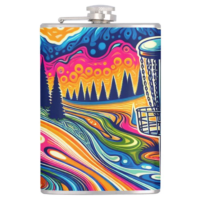 Psychedelic Disc Golf Course in the Mountains Flask (Front)