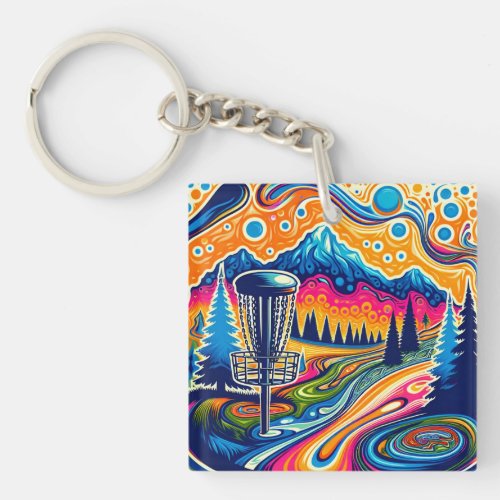 Psychedelic Disc Golf Course in the Mountains Keychain
