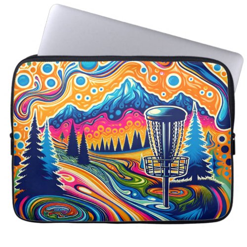 Psychedelic Disc Golf Course in the Mountains Laptop Sleeve
