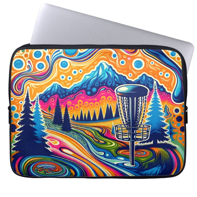 Psychedelic Disc Golf Course in the Mountains Laptop Sleeve (Front)