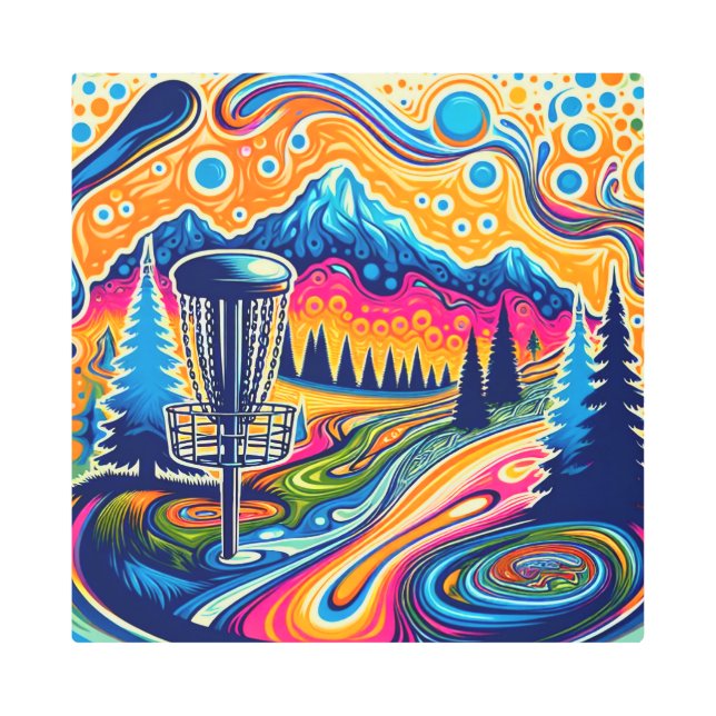 Psychedelic Disc Golf Course in the Mountains Metal Print (Front)