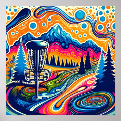 Psychedelic Disc Golf Course in the Mountains Poster