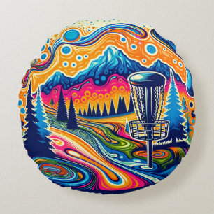 Psychedelic Disc Golf Course in the Mountains Round Pillow