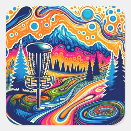 Psychedelic Disc Golf Course in the Mountains Square Sticker