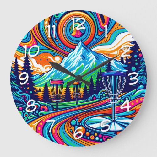 Psychedelic Disc Golf Course Large Clock