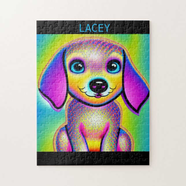 PSYCHEDELIC DOG PUZZLE WITH PERSONALIZED NAME. (Vertical)