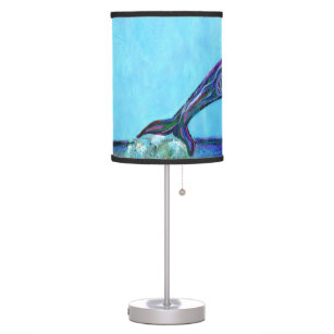 Psychedelic Dolphin Leaping Folk Art Painting Table Lamp