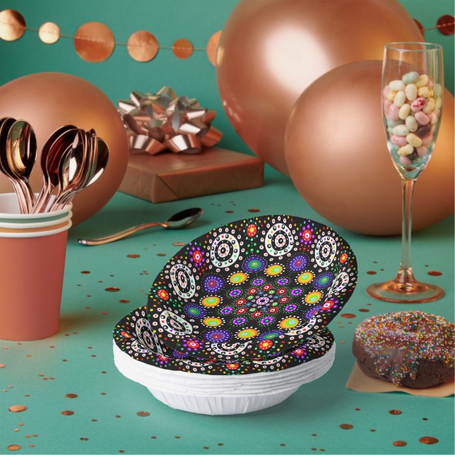 Psychedelic Dot Mandala     Paper Bowls (Multi)