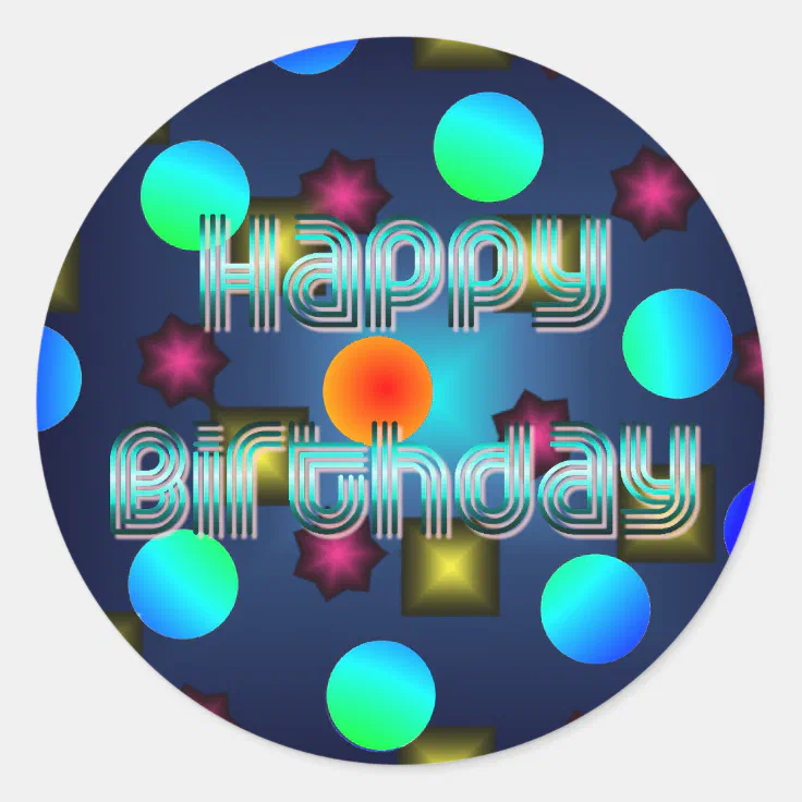 Psychedelic Dots Neon Happy Birthday Sticker | Zazzle