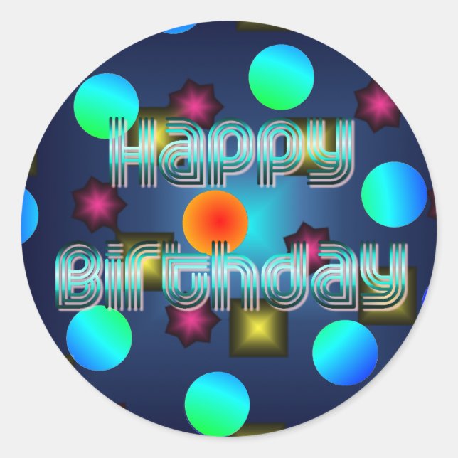 Psychedelic Dots Neon Happy Birthday Sticker (Front)