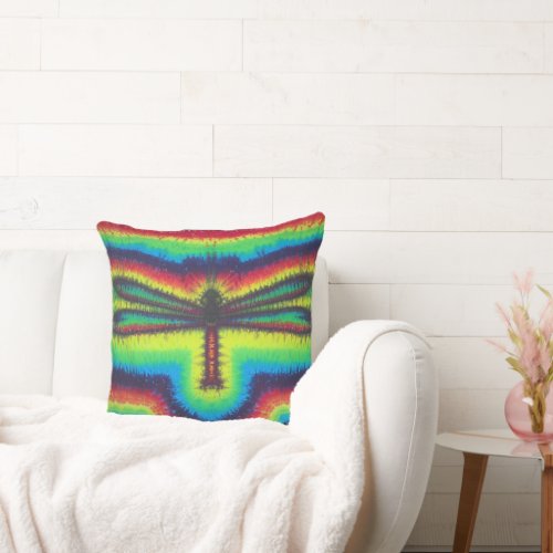 Psychedelic Dragonfly Throw Pillow