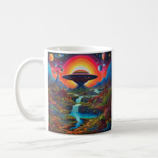 Psychedelic Dreamscape Alien Coffee Mug (Left)