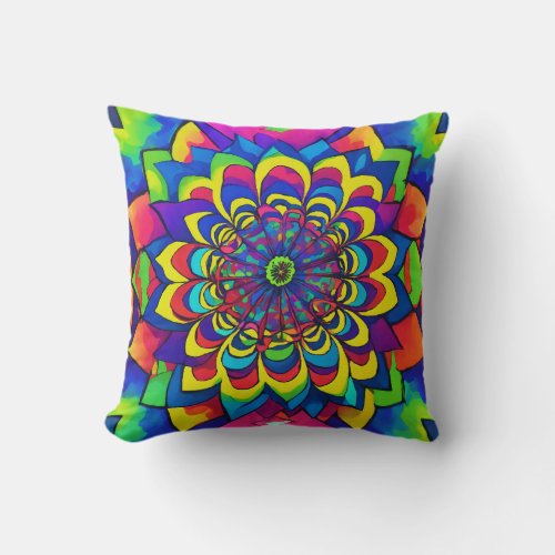 Psychedelic Dreamscape Hypnotic Burst of Color Throw Pillow